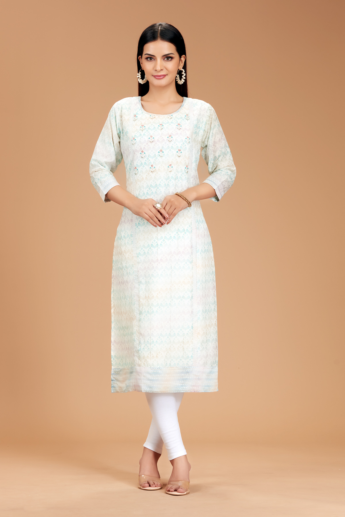 White Printed Straight Kurti